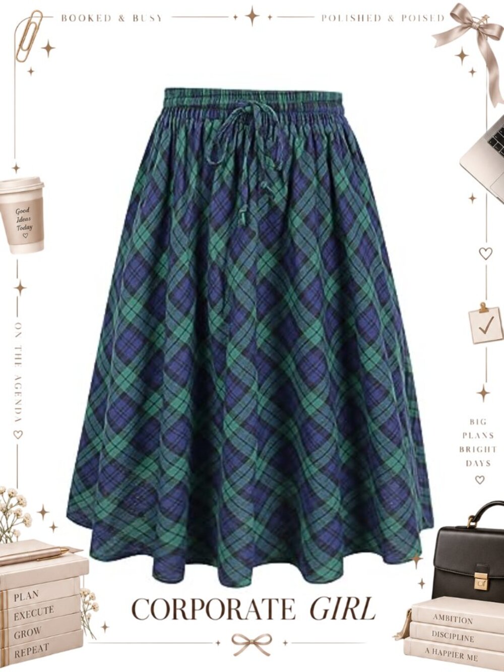 Plus Size A-Line Flowy High Waist Midi Skirt with Pockets